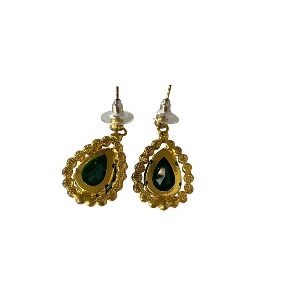 Emerald Rhinestone Drop Earrings